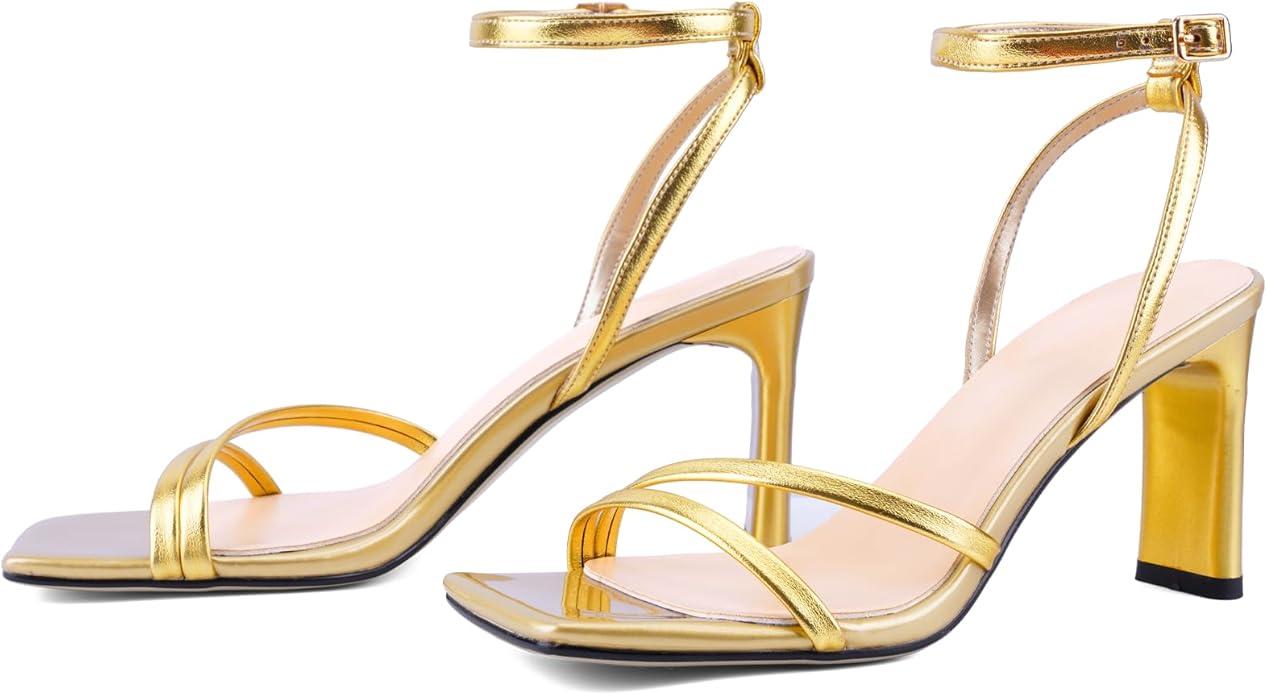 Women's Square-Toe High-Heel Sandals - Adjustable strap design inspired by flip-flops, essential high heels for parties and cocktail events