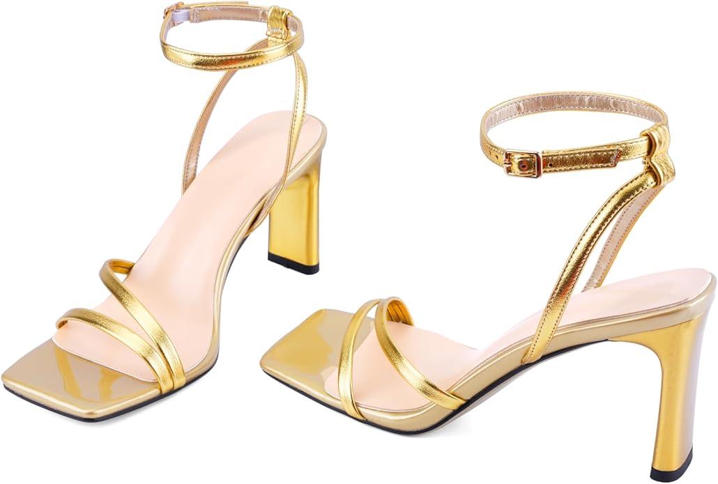 Women's Square-Toe High-Heel Sandals - Adjustable strap design inspired by flip-flops, essential high heels for parties and cocktail events