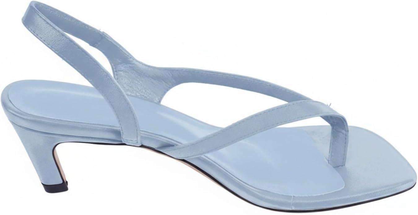 Women's Kitten Heel Flip Flops Open Toe Low Heel Beach Shoes Spaghetti Strap Square Toe Sandals