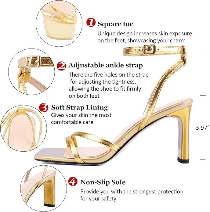Women's Square-Toe High-Heel Sandals - Adjustable strap design inspired by flip-flops, essential high heels for parties and cocktail events