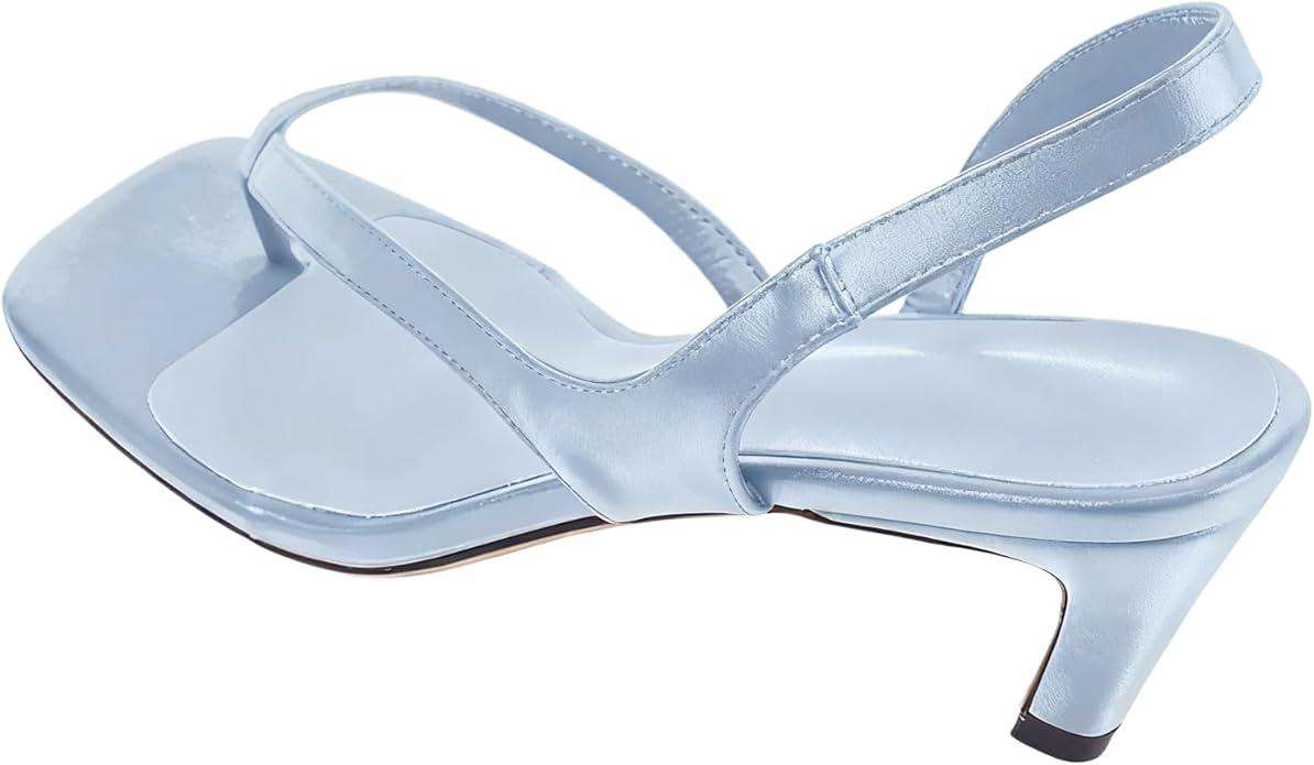 Women's Kitten Heel Flip Flops Open Toe Low Heel Beach Shoes Spaghetti Strap Square Toe Sandals
