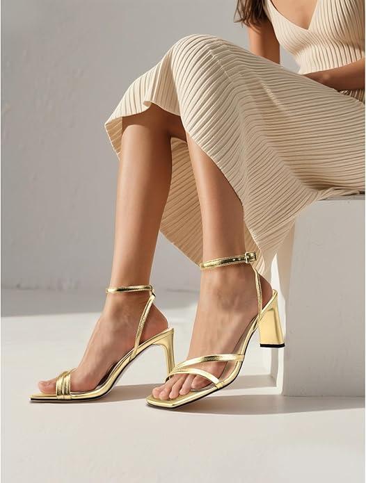 Women's Square-Toe High-Heel Sandals - Adjustable strap design inspired by flip-flops, essential high heels for parties and cocktail events