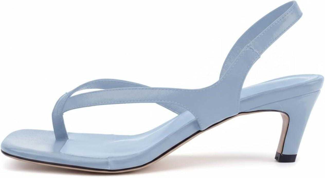 Women's Kitten Heel Flip Flops Open Toe Low Heel Beach Shoes Spaghetti Strap Square Toe Sandals