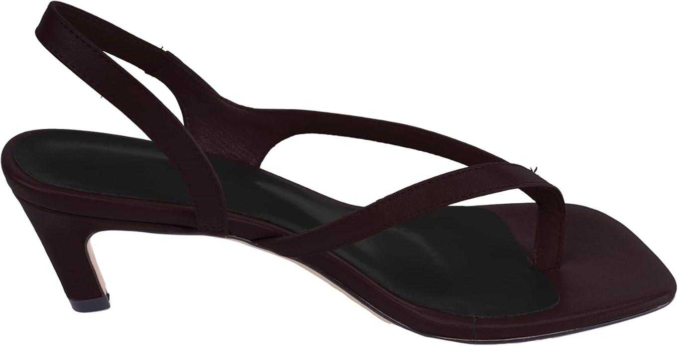 Women's Kitten Heel Flip Flops Open Toe Low Heel Beach Shoes Spaghetti Strap Square Toe Sandals
