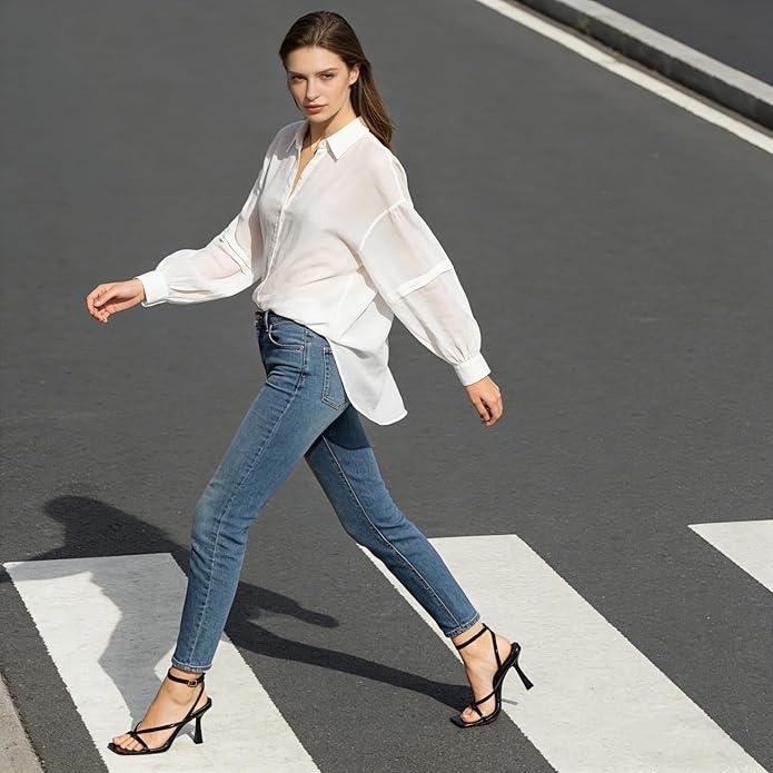 Women's Square-Toe High-Heel Sandals - Adjustable strap design inspired by flip-flops, essential high heels for parties and cocktail events