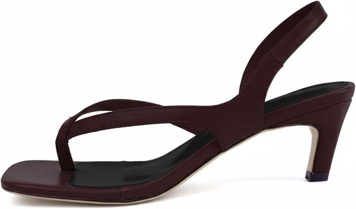 Women's Kitten Heel Flip Flops Open Toe Low Heel Beach Shoes Spaghetti Strap Square Toe Sandals