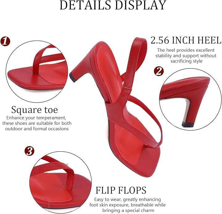 Women's Kitten Heel Flip Flops Open Toe Low Heel Beach Shoes Spaghetti Strap Square Toe Sandals