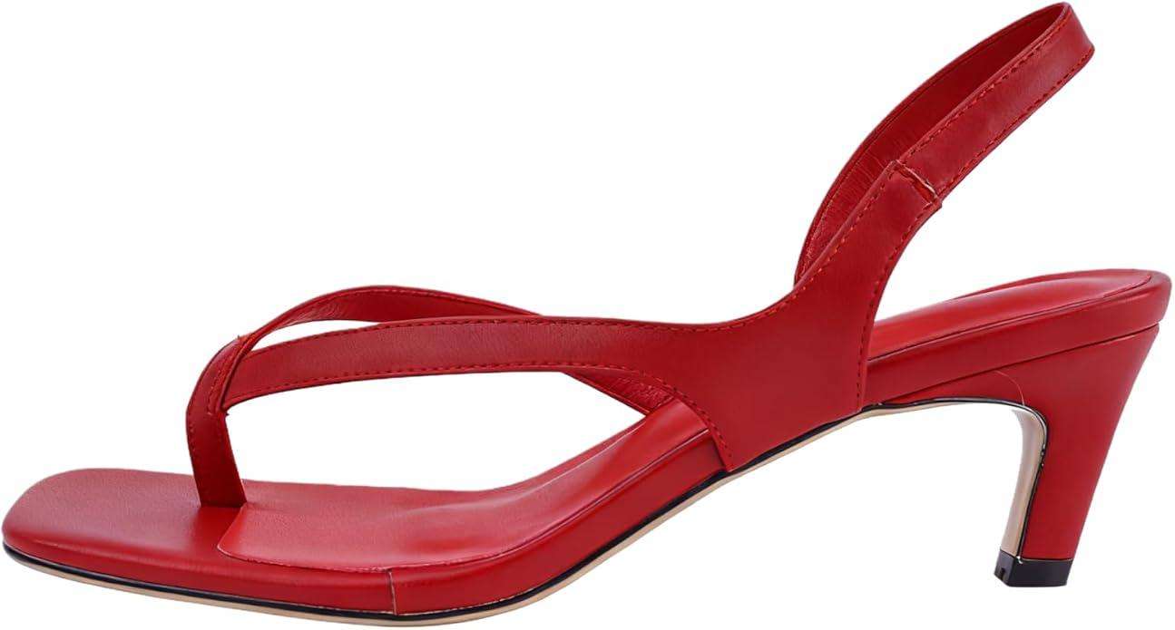 Women's Kitten Heel Flip Flops Open Toe Low Heel Beach Shoes Spaghetti Strap Square Toe Sandals