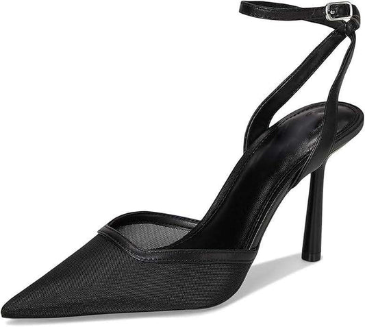 Brown Mesh Heels For Women Pointed Closed Toe Ankle Strap Wedding Party Stiletto Slingback Pumps