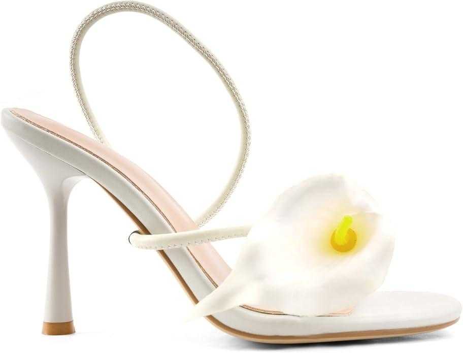 Flower High Heels for Women Calla Lily Open Toe Floral Stilettos Heels Sexy Strappy Heeled Sandals Wedding Birthday Dressy