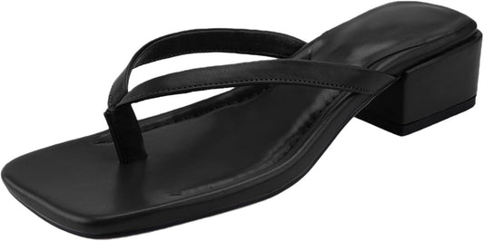 Women Flip Flops Squared Toe Chunky Low Heels Thong Sandals Slip On For Casual Summer Beach Slides