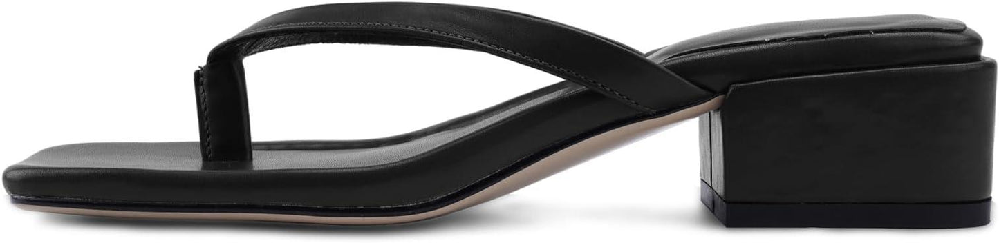 Women Flip Flops Squared Toe Chunky Low Heels Thong Sandals Slip On For Casual Summer Beach Slides