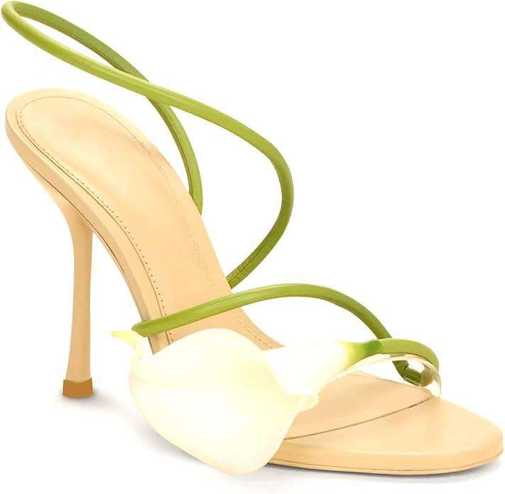 Flower High Heels for Women Calla Lily Open Toe Floral Stilettos Heels Sexy Strappy Heeled Sandals Wedding Birthday Dressy
