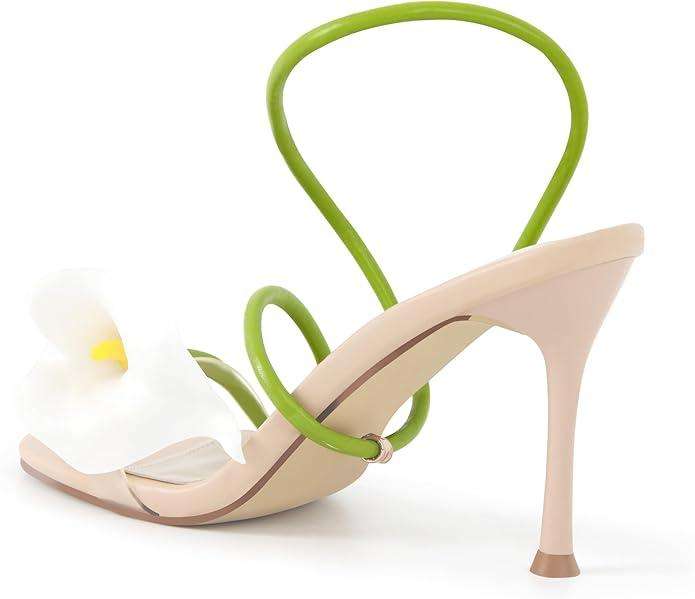 Flower High Heels for Women Calla Lily Open Toe Floral Stilettos Heels Sexy Strappy Heeled Sandals Wedding Birthday Dressy