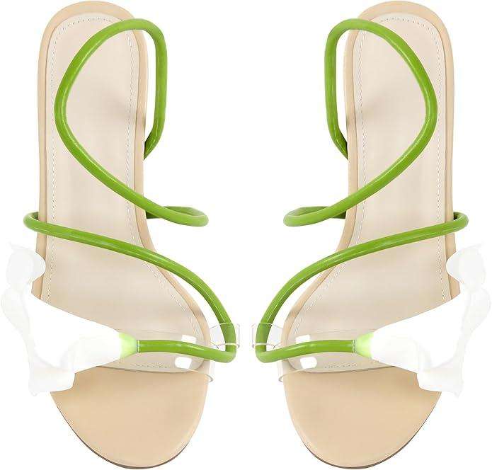Flower High Heels for Women Calla Lily Open Toe Floral Stilettos Heels Sexy Strappy Heeled Sandals Wedding Birthday Dressy