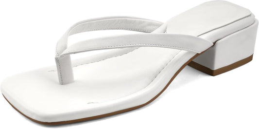 Women Flip Flops Squared Toe Chunky Low Heels Thong Sandals Slip On For Casual Summer Beach Slides