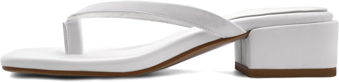 Women Flip Flops Squared Toe Chunky Low Heels Thong Sandals Slip On For Casual Summer Beach Slides
