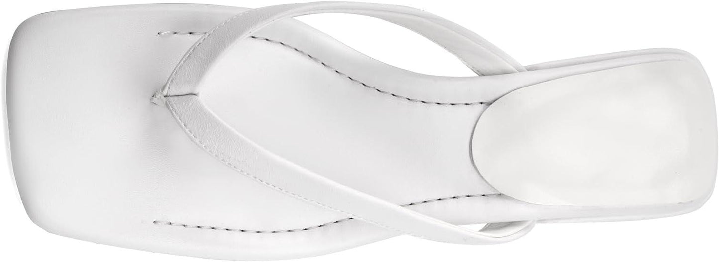 Women Flip Flops Squared Toe Chunky Low Heels Thong Sandals Slip On For Casual Summer Beach Slides