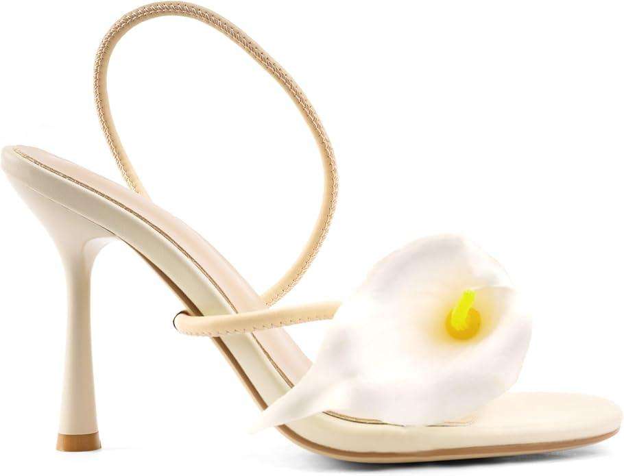 Flower High Heels for Women Calla Lily Open Toe Floral Stilettos Heels Sexy Strappy Heeled Sandals Wedding Birthday Dressy