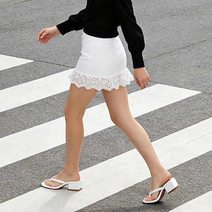 Women Flip Flops Squared Toe Chunky Low Heels Thong Sandals Slip On For Casual Summer Beach Slides