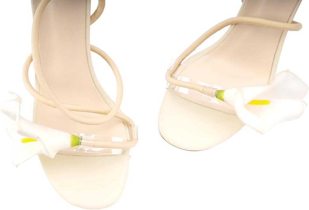 Flower High Heels for Women Calla Lily Open Toe Floral Stilettos Heels Sexy Strappy Heeled Sandals Wedding Birthday Dressy