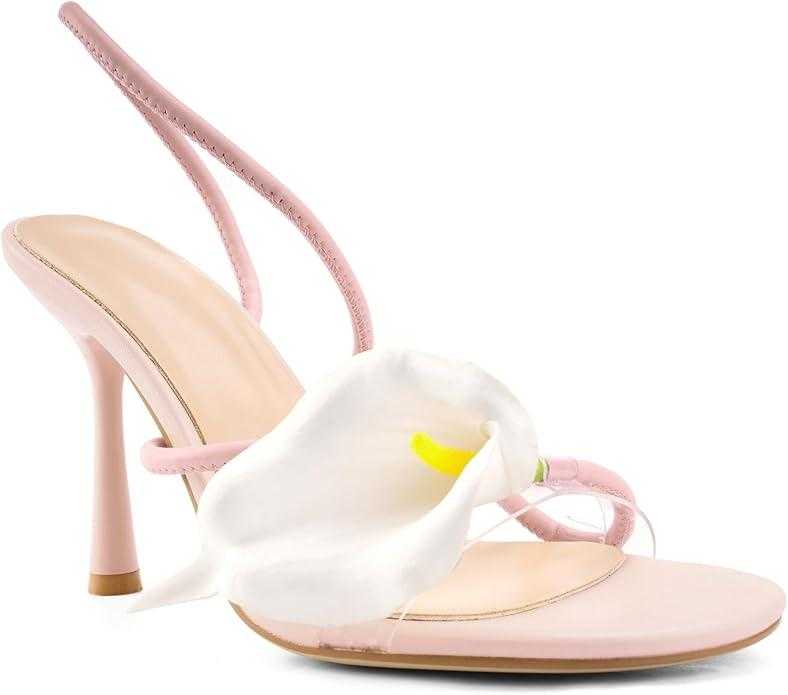 Flower High Heels for Women Calla Lily Open Toe Floral Stilettos Heels Sexy Strappy Heeled Sandals Wedding Birthday Dressy