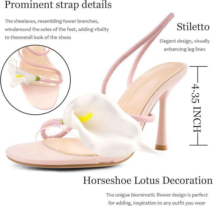 Flower High Heels for Women Calla Lily Open Toe Floral Stilettos Heels Sexy Strappy Heeled Sandals Wedding Birthday Dressy