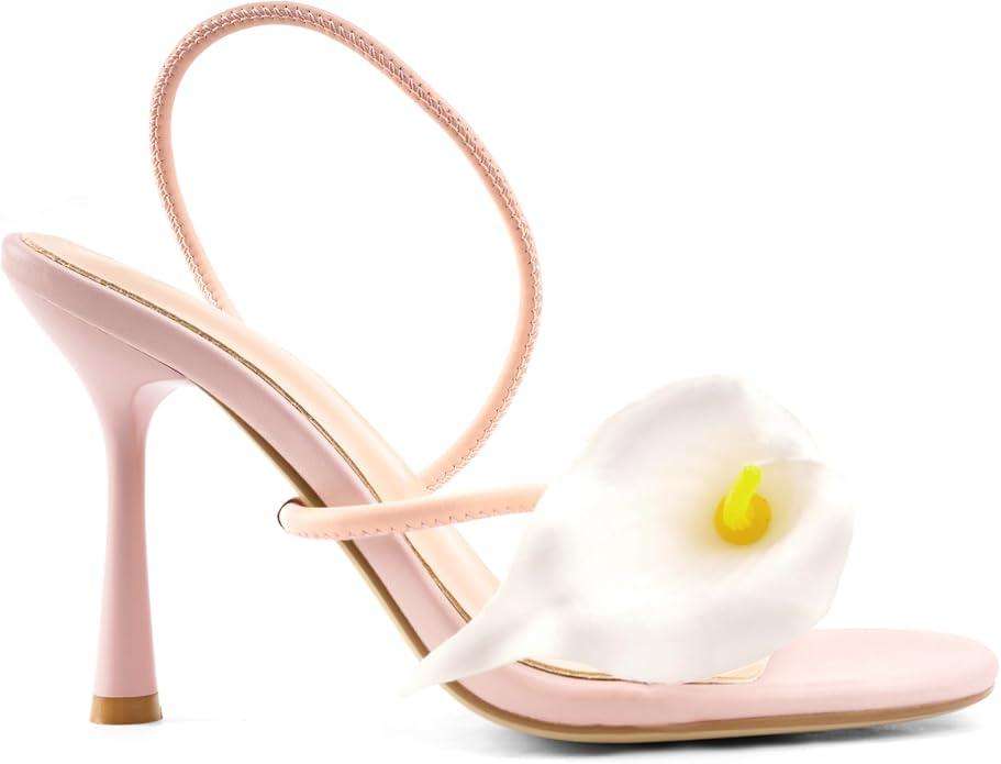 Flower High Heels for Women Calla Lily Open Toe Floral Stilettos Heels Sexy Strappy Heeled Sandals Wedding Birthday Dressy
