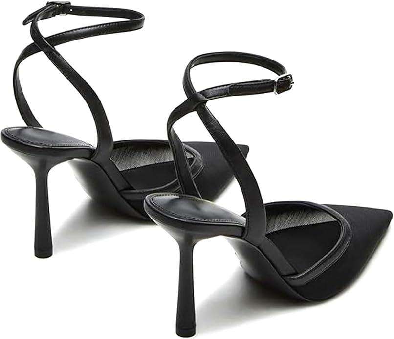 Brown Mesh Heels For Women Pointed Closed Toe Ankle Strap Wedding Party Stiletto Slingback Pumps
