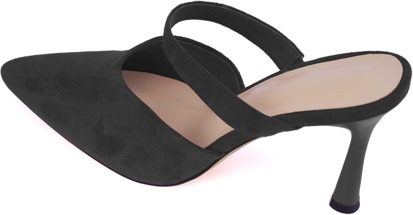 Mesh Kitten Heels for Women Slip On Pointed Closed Toe Mules Heeled Sandals Cute Pumps Dress Party