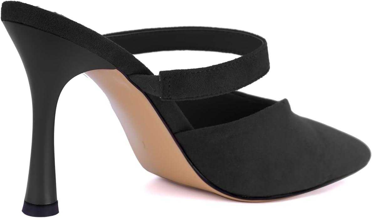 Mesh Kitten Heels for Women Slip On Pointed Closed Toe Mules Heeled Sandals Cute Pumps Dress Party