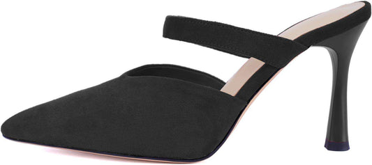 Mesh Kitten Heels for Women Slip On Pointed Closed Toe Mules Heeled Sandals Cute Pumps Dress Party