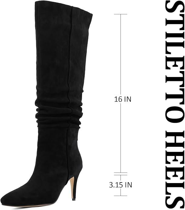 Women's Faux Suede Pointed Toe Stiletto Heel Slouchy Knee-High Boots-Multiple Colors (Beige,Black,Burgundy,Apricot) Elegant Dress Casual Footwear