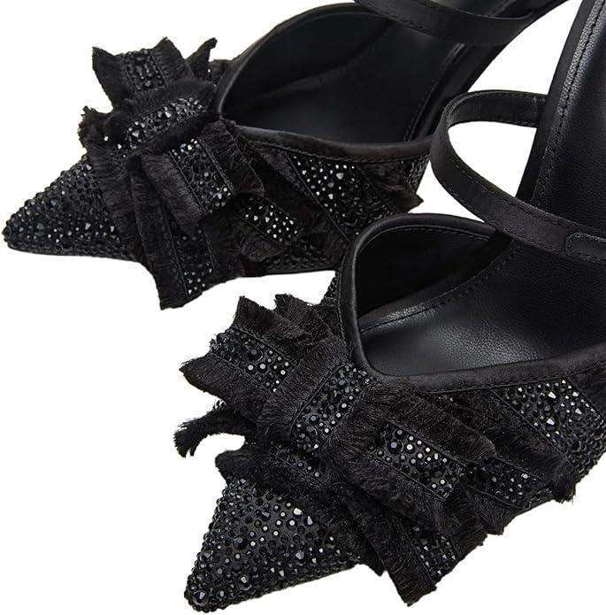Mesh Kitten Heels for Women Slip On Pointed Closed Toe Mules Heeled Sandals Cute Pumps Dress Party