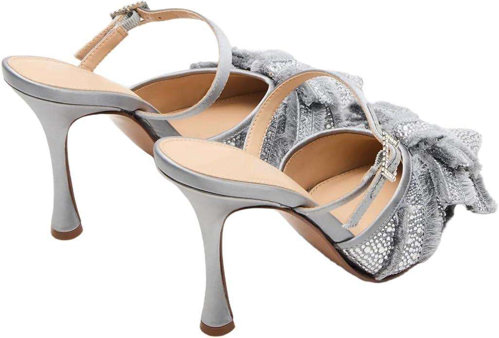 Mesh Kitten Heels for Women Slip On Pointed Closed Toe Mules Heeled Sandals Cute Pumps Dress Party