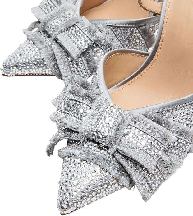 Mesh Kitten Heels for Women Slip On Pointed Closed Toe Mules Heeled Sandals Cute Pumps Dress Party