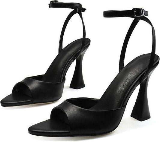 Black High Heels for Women Strappy Pointed Open Toe Heels Ankle Strap Kitten Heeled Sandals Wedding Bridal Party Prom Sexy Dress Shoes