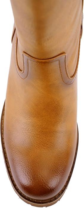 Women's Knee-High Boots Round Toe Mid Calf Chunky Block Low Heel Pull on Soft Leather,with Comfortable or Fall Winter Fashion