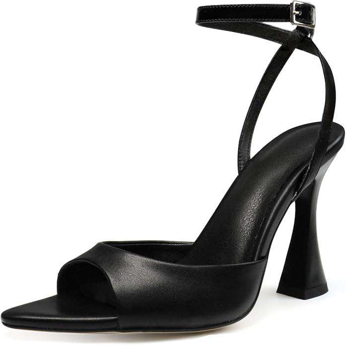 Black High Heels for Women Strappy Pointed Open Toe Heels Ankle Strap Kitten Heeled Sandals Wedding Bridal Party Prom Sexy Dress Shoes