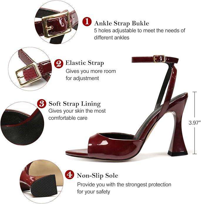 Black High Heels for Women Strappy Pointed Open Toe Heels Ankle Strap Kitten Heeled Sandals Wedding Bridal Party Prom Sexy Dress Shoes