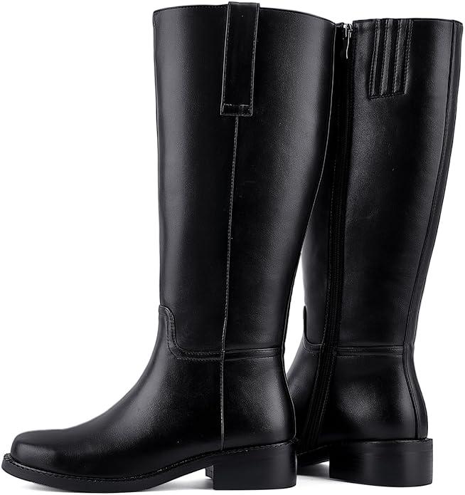 Women's Square Toe Chunky Heel PU Leather Knee-High Boots Multiple Colors (Black,Burgundy,Yellow,Brown) Stylish Casual & Dress Footwear