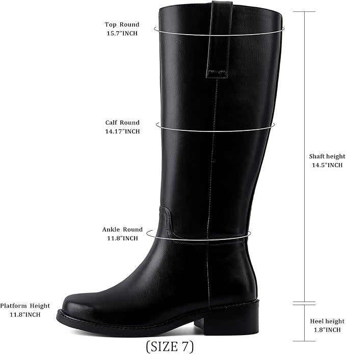 Women's Square Toe Chunky Heel PU Leather Knee-High Boots Multiple Colors (Black,Burgundy,Yellow,Brown) Stylish Casual & Dress Footwear