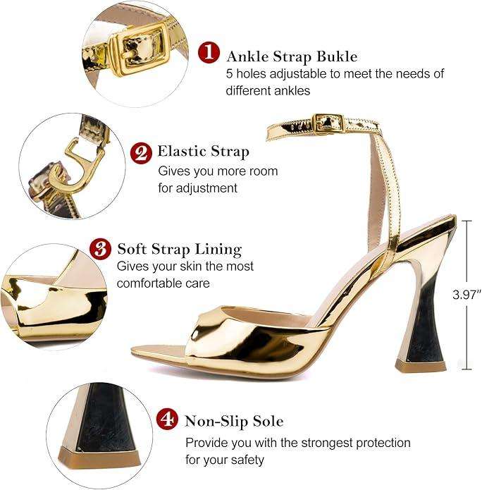 Black High Heels for Women Strappy Pointed Open Toe Heels Ankle Strap Kitten Heeled Sandals Wedding Bridal Party Prom Sexy Dress Shoes
