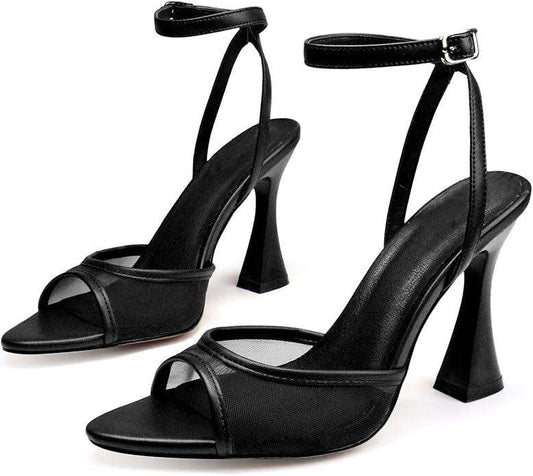 Black High Heels for Women Strappy Pointed Open Toe Heels Ankle Strap Kitten Heeled Sandals Wedding Bridal Party Prom Sexy Dress Shoes