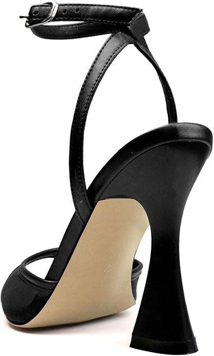 Black High Heels for Women Strappy Pointed Open Toe Heels Ankle Strap Kitten Heeled Sandals Wedding Bridal Party Prom Sexy Dress Shoes
