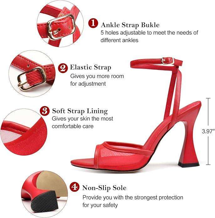 Black High Heels for Women Strappy Pointed Open Toe Heels Ankle Strap Kitten Heeled Sandals Wedding Bridal Party Prom Sexy Dress Shoes