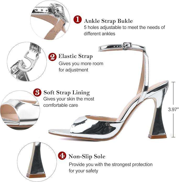 Black High Heels for Women Strappy Pointed Open Toe Heels Ankle Strap Kitten Heeled Sandals Wedding Bridal Party Prom Sexy Dress Shoes