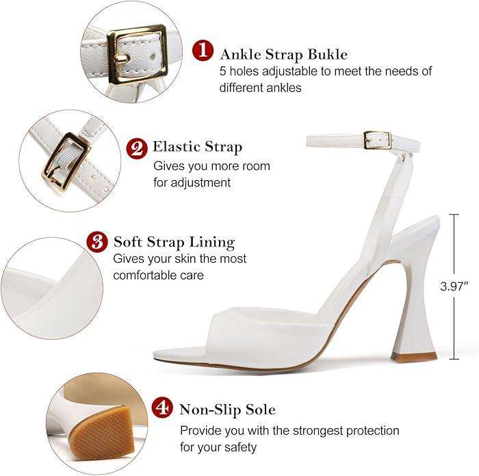 Black High Heels for Women Strappy Pointed Open Toe Heels Ankle Strap Kitten Heeled Sandals Wedding Bridal Party Prom Sexy Dress Shoes