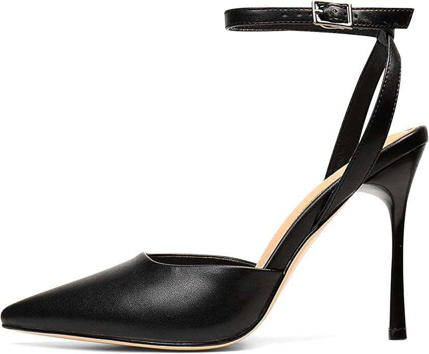 Brown Mesh Heels For Women Pointed Closed Toe Ankle Strap Wedding Party Stiletto Slingback Pumps