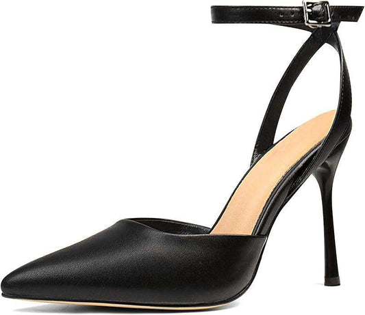 Brown Mesh Heels For Women Pointed Closed Toe Ankle Strap Wedding Party Stiletto Slingback Pumps